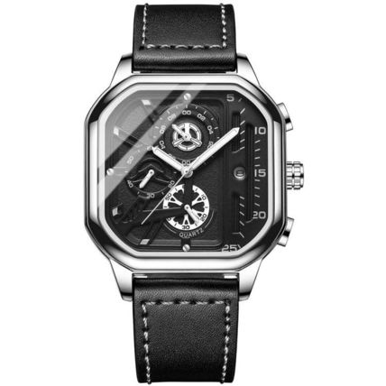 BINBOND B6577 30M Waterproof Luminous Square Quartz Watch, Black Leather-Rose Go