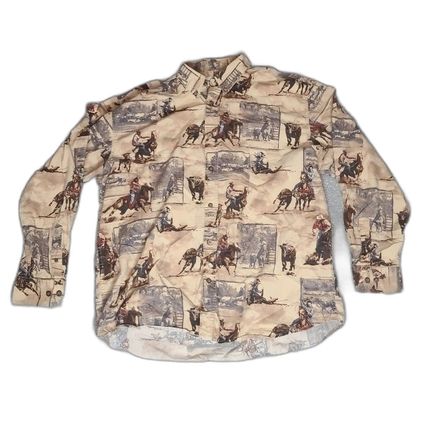 Mens Cowboy Shirt Size XL Bit & Bridle Horse Track Equestrian Button Down VTG