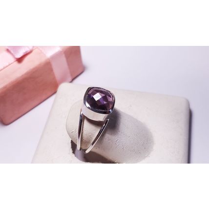 Estate 2ct Checkerboard Cushion Amethyst Bezel SterlingSilver splitShank Rg22330