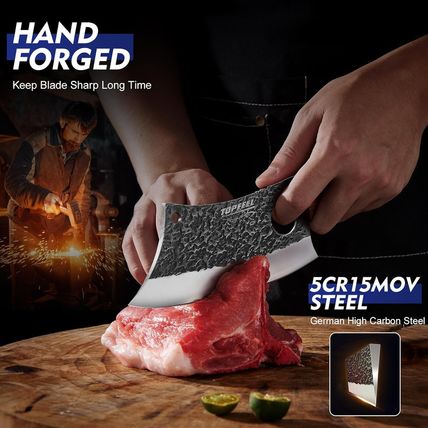 3PCS Butcher Knife Set, Hand Forged Serbian Chef Knives & Meat Cleaver & Viking