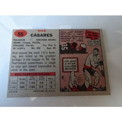1957 Topps Football Card # 055 Rick Casares Very Good (3) Chicago Bears