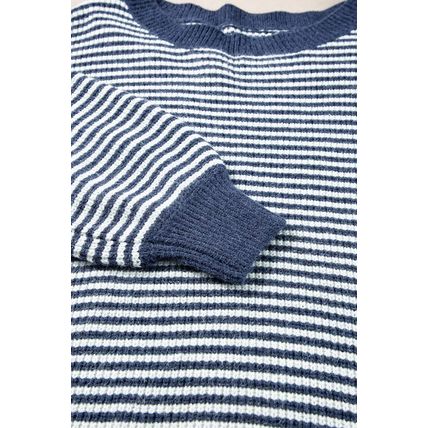 Sail Blue Striped Lantern Sleeve Drop Shoulder Cozy Sweater