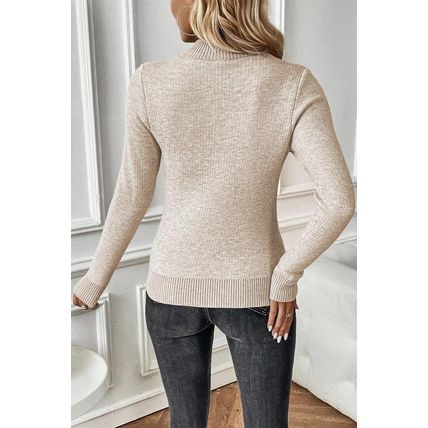 Apricot Thermal Lined Ribbed Knit Mock Neck Sweater