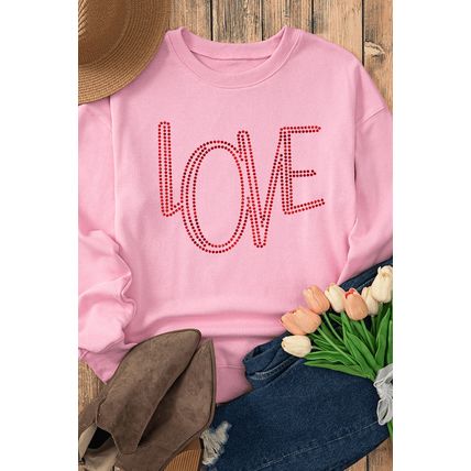 Pink LOVE Graphic Drop Shoulder Valentines Pullover Sweatshirt
