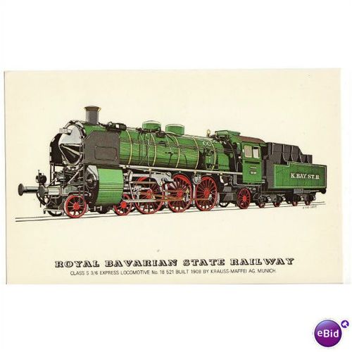 Railway Postcard Royal Bavarian State S3/6 18521 Krauss Maffei Pacific Loco