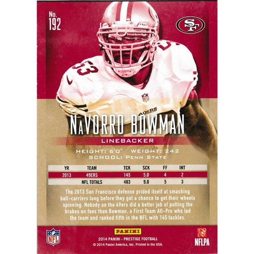 2014 Panini Prestige 192 Navorro Bowman San Francisco 49ers