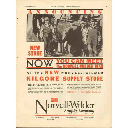 norvell-wilder supply co 1931 new store kilgore texas oil vintage ad