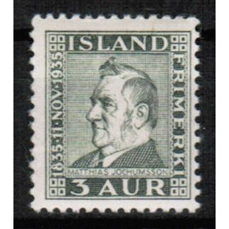 1935 Iceland - M. Jochumsson 3 aur - Sc# 195 Mint NH