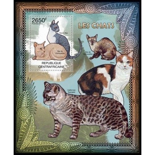 CENTRAL AFRICA 2012 SHEET MNH CATS CHATS KATZEN DOMESTIC GATOS DOMESTICOS 1A