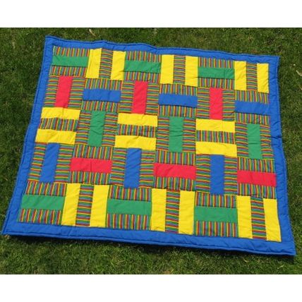 Three Strip Rail Baby Lap Quilt 0015 Bright Colors Stripes Blue Quiltpolice