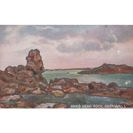 Mans Head Rock Cornwall Antique Rare Glitter Sparkle Postcard