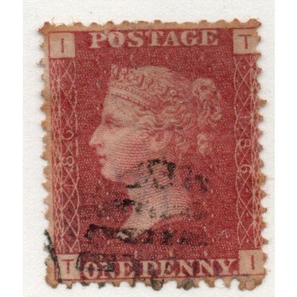 sg43 1d red plate 186 FINE USED " T I " (reds)