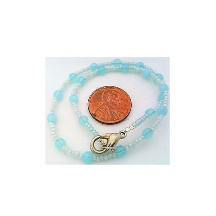 Aqua Opal Glass Beaded Anklet Bracelet