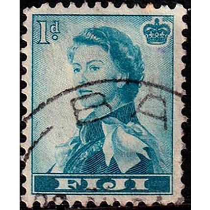 Fiji 1954 Queen Elizabeth II 1d Used Stamp QE II