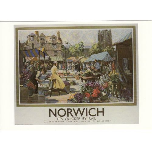 Postcard Railway Poster Art LNER The Flower Market Norwich W Lee-Hankey