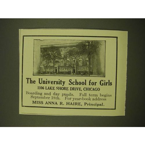 1918 The University School for Girls Ad - Chicago