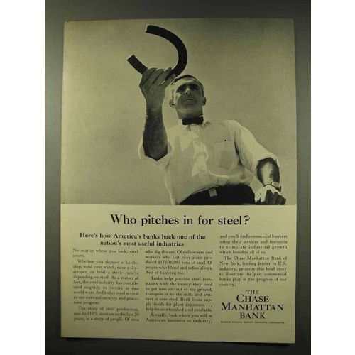 1956 Chase Manhattan Bank Ad - Pitches In For Steel