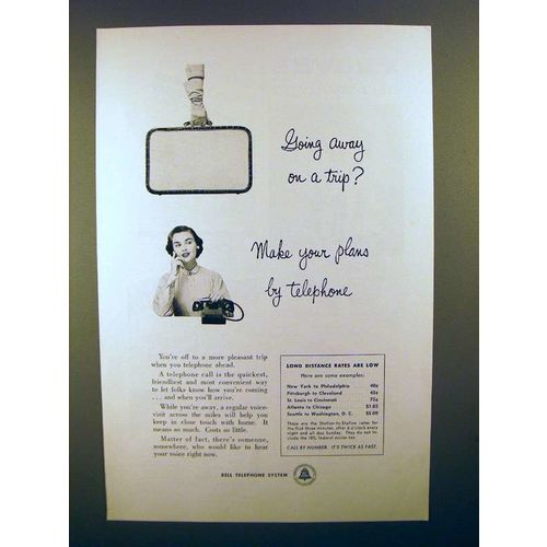 1956 Bell Telephone Ad - Going Away on a Trip?