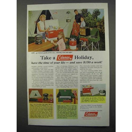 1966 Coleman Ad - Tents, Sleeping Bag, Lantern, Jugs
