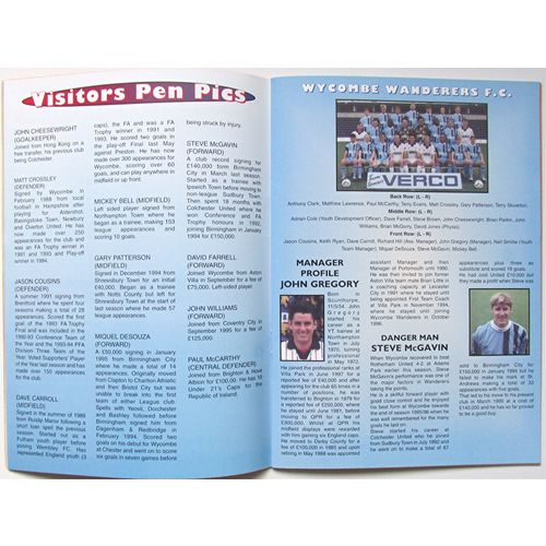 1996-97 ROTHERHAM UNITED v WYCOMBE WANDERERS (Near Mint Condition - No Writing)