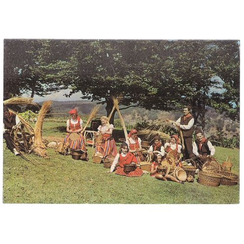 WICKER WORK, MADEIRA, PORTUGAL used postcard 1980 basket making =