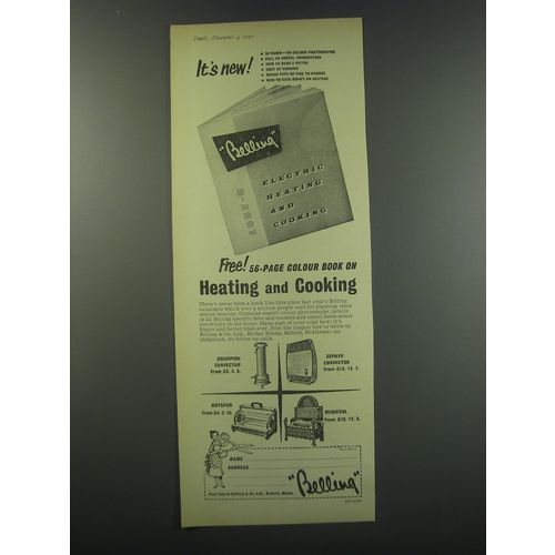 1957 Belling Electric Fires Ad - Champion Convector, Zephyr Convector, Hotspur