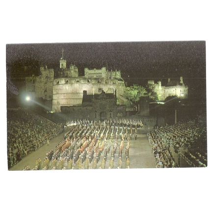 THE MILITARY TATTOO, EDINBURGH CASTLE, SCOTLAND. used postcard 1976 pm #
