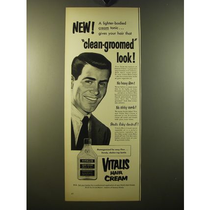 1950 Vitalis Hair Cream Ad - New! A lighter-bodied cream tonic