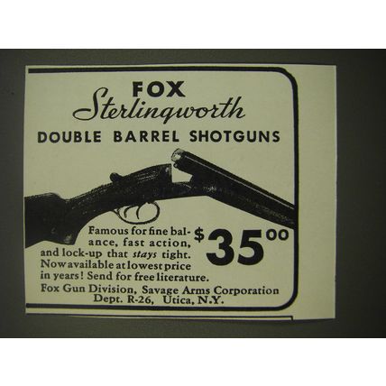 1938 Fox Sterlingworth Double Barrel Shotguns Advertisement