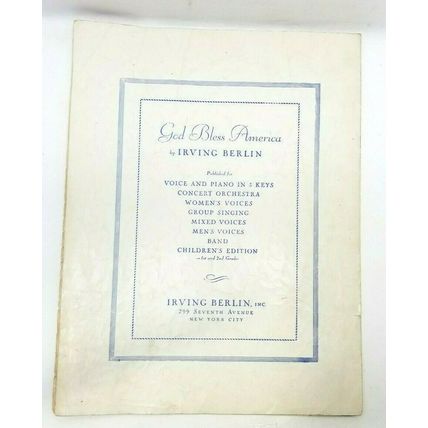 God Bless America Sheet Music By Irving Berlin 1939 (K10i)