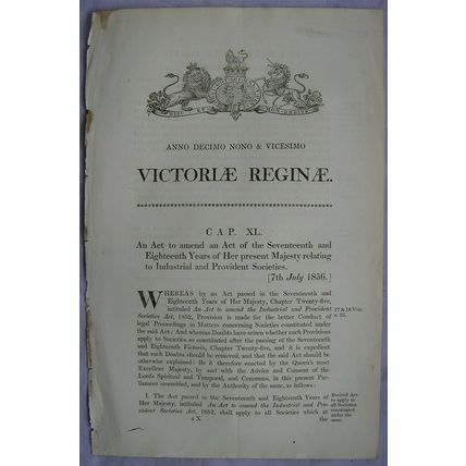 1856 Act of Parliament: Industrial Provident Societies