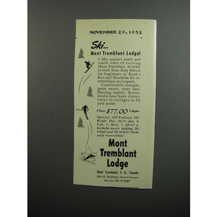 1952 Mont Tremblant Lodge Advertisement