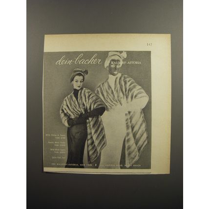 1952 Dein-Bacher Furs Ad - Dein-bacher of the Waldorf-Astoria