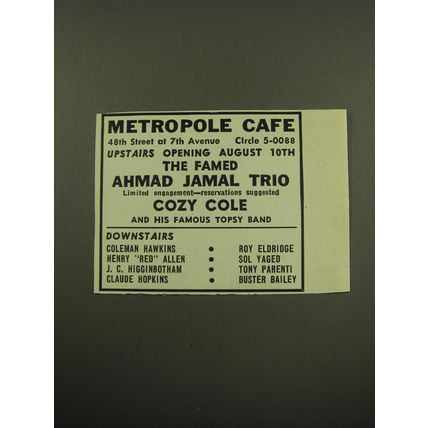 1959 Metropole Caf Ad - The Famed Ahmad Jamal Trio Limited engagement