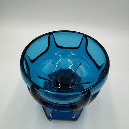 MCM Viking Candy Dish Blue Art Glass 1960s Bluenique Pedestal 6in Beautiful