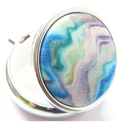 Glitter Pill Box Blue, White, Grey & Purple Swirls Round 2 CM Christmas Gift