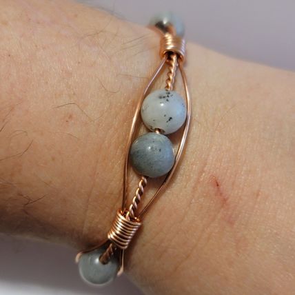 Handmade Wire Wrapped Copper Labradorite Cuff Bracelet