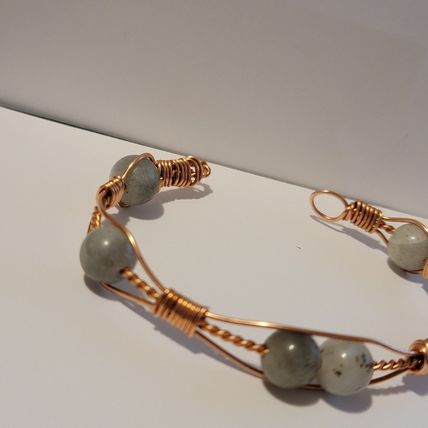 Handmade Wire Wrapped Copper Labradorite Cuff Bracelet