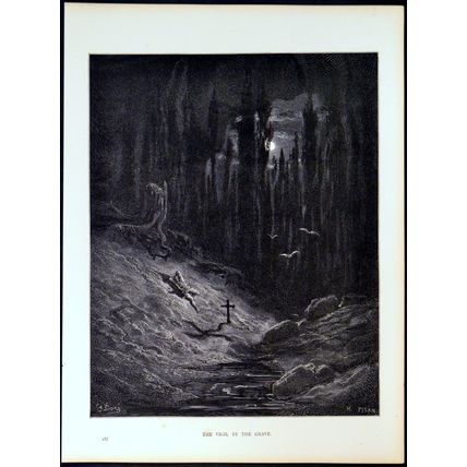 VIGIL BY THE GRAVE 1885 Gustave Doré - Chateaubriand ANTIQUE ENGRAVING