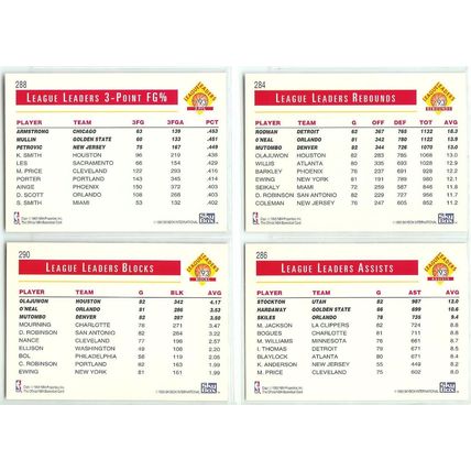4x 93/94 Hoops League Leaders Tri-Player Cards