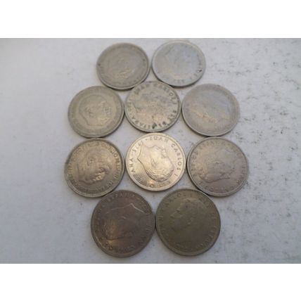 Spain - 10 differently dated - 5 pesetas coins - date run 1973 / 1982