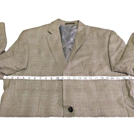 Chaps Mens Sports Coat Brown 46L Houndstooth Button Sleeve Pockets Back Slit