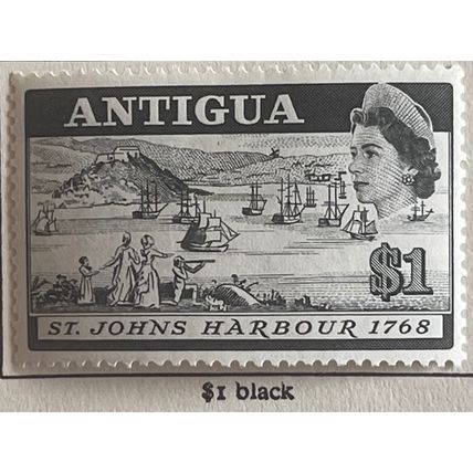 Antigua QEII 1968 $1 Black St John’s Harbour Mounted Mint MM SG225 postage stamp