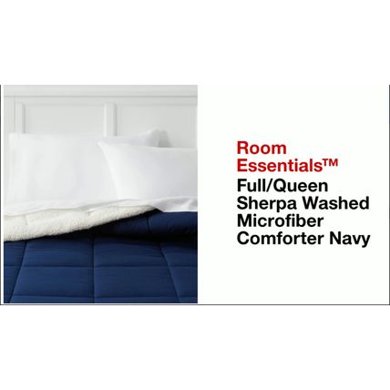 NAVY BLUE Microfiber Reversible Comforter Full/Queen Faux Shearling Washed,