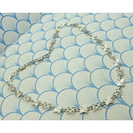 Vintage 925 Sterling Silver Diamond Cut Star Design Panel Link Chain Necklace
