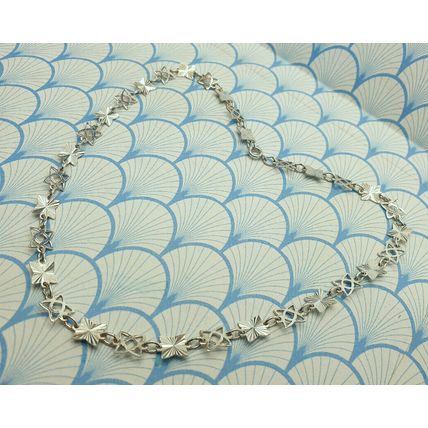 Vintage 925 Sterling Silver Diamond Cut Star Design Panel Link Chain Necklace