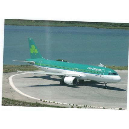 AIRBUS A320 AIRCRAFT AER LINGUS AT CORFI AIRPORT. CARD NO FP183