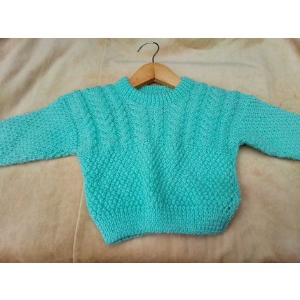 BRAND NEW Hand Knitted 22 in 56 cm Pale Green Cable and Moss Jumper