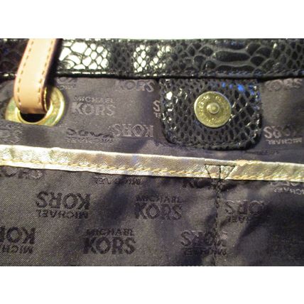 Michael Kors Black Patent Leather Python Embossed Tote Bag
