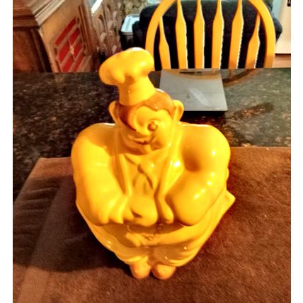 Old Vintage Original Red Wing Cookie Jar Yellow Pierre Chef 12" Tall 1944